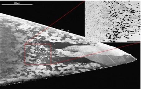 Grain structure of the electrode tip
